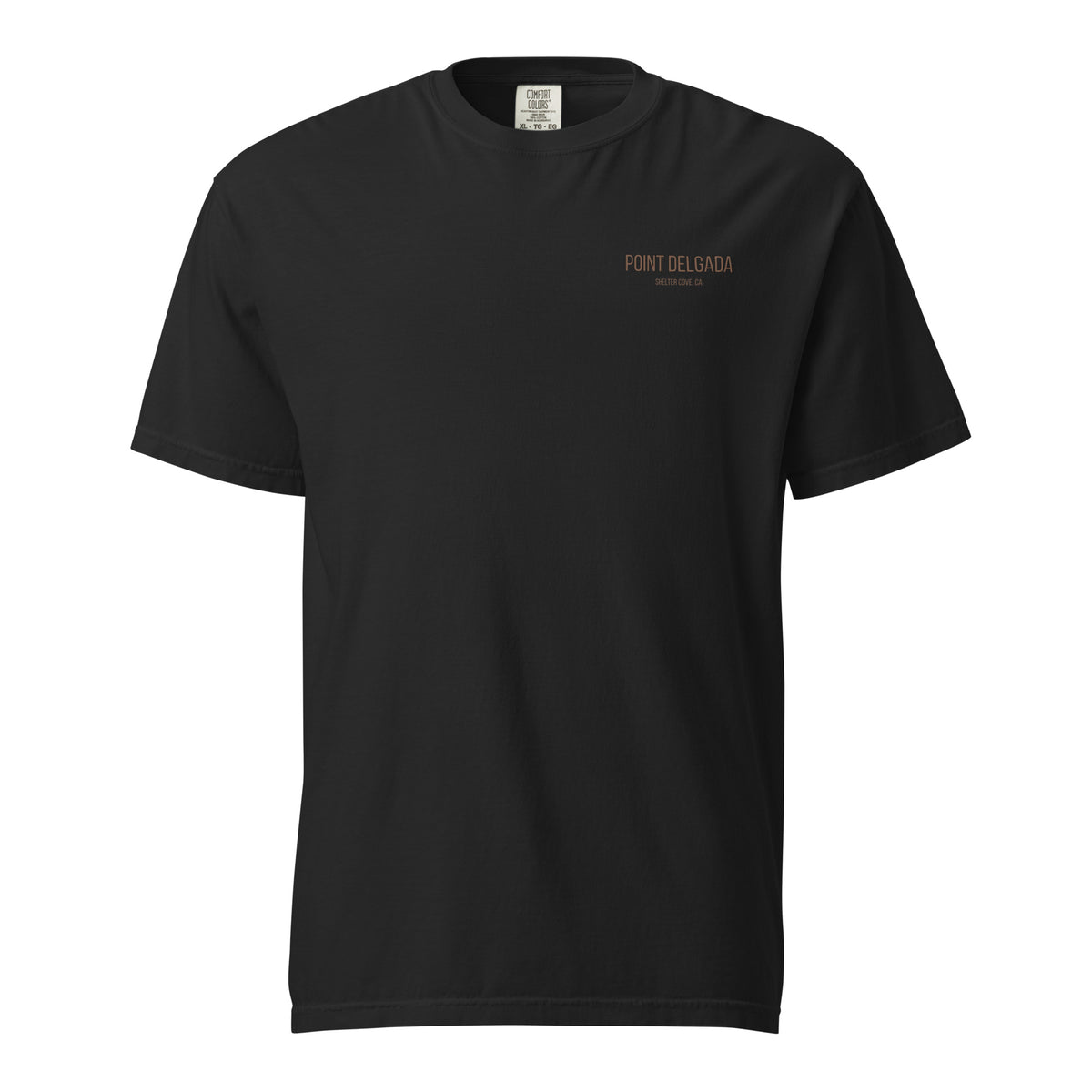 Product mBack: White Point Delgada Full Cooler T-Shirt with albacore tuna in an ice-filled cooler and "Clear Skies. Full Cooler." graphic
Front: White Point Delgada heavyweight tee with left-chest Shelter Cove, CA logoockup