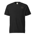 White Point Delgada Three Fins T-Shirt with goldenrod vintage badge on the back and left-chest Point Delgada Fishing Co. logo on the front