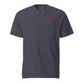 Point Delgada Bear Crest T-Shirt with distressed red bear and swordfish crest on the back and left-chest Point Delgada Fishing Co. logo on the front